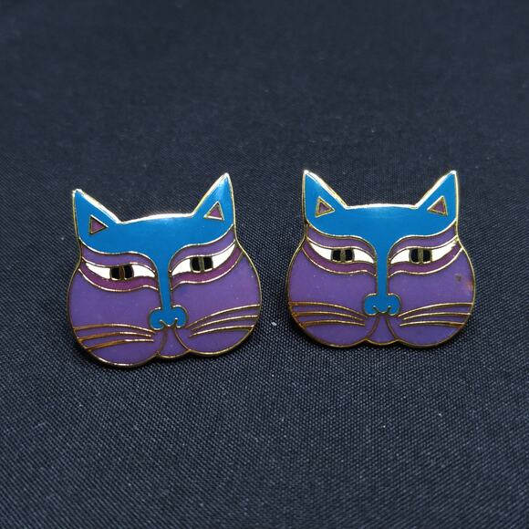 Laurel Burch "Siamese Cats" Post Earrings, 1980s Vintage Jewelry - Picture 8 of 10